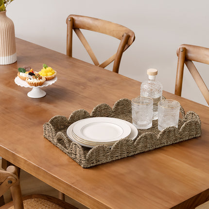 StorageWorks Wicker Scalloped Tray for Decorative & Organizing