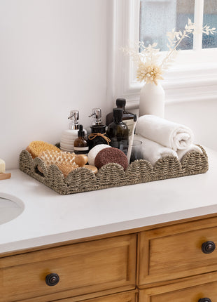Wicker Scalloped Tray for Decorative & Organizing