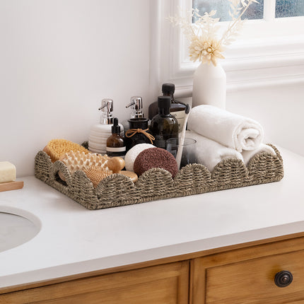 StorageWorks Wicker Scalloped Tray for Decorative & Organizing