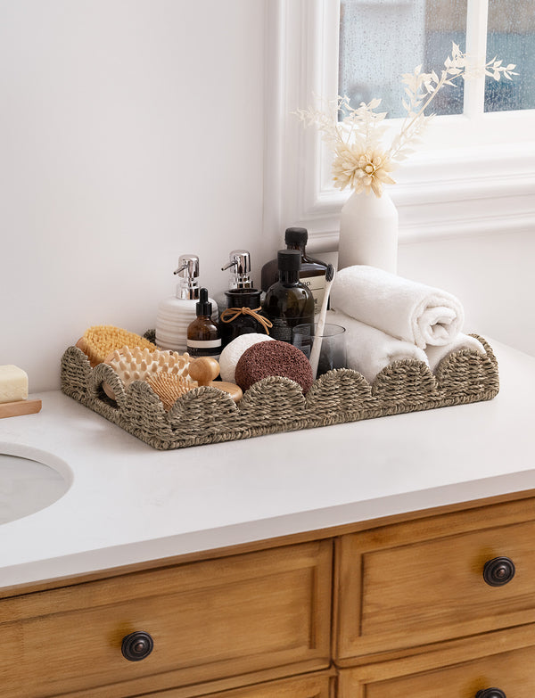 Seagrass Scalloped Tray for Decorative & Organizing, Square