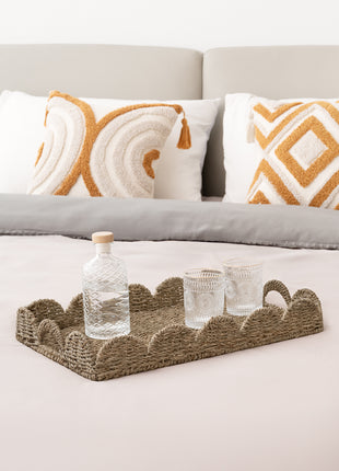 Wicker Scalloped Tray for Decorative & Organizing