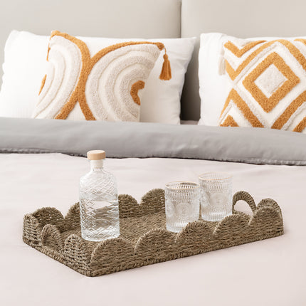 StorageWorks Wicker Scalloped Tray for Decorative & Organizing