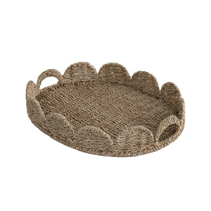 Seagrass Scalloped Tray for Decorative & Organizing, Round