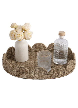 Wicker Scalloped Tray for Decorative & Organizing