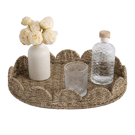 StorageWorks Wicker Scalloped Tray for Decorative & Organizing
