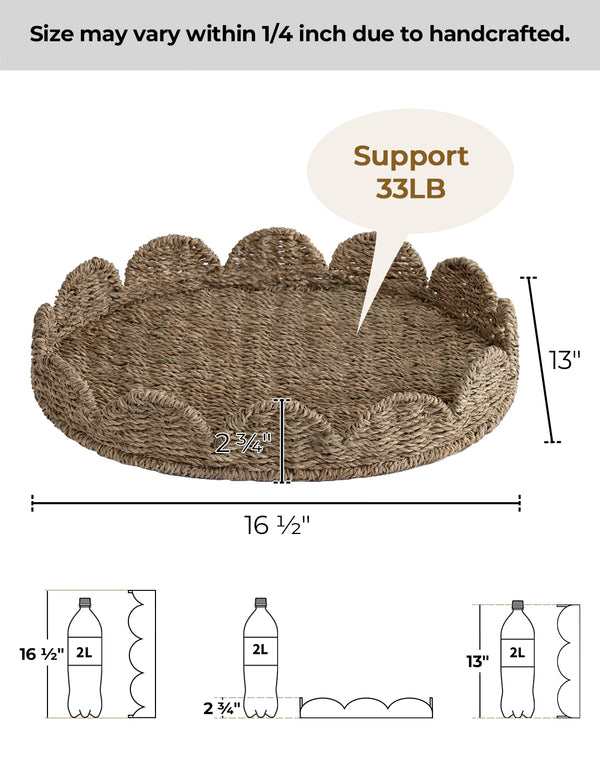 Seagrass Scalloped Tray for Decorative & Organizing, Round