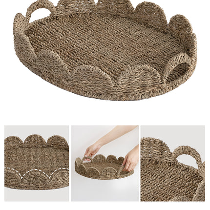 StorageWorks Wicker Scalloped Tray for Decorative & Organizing