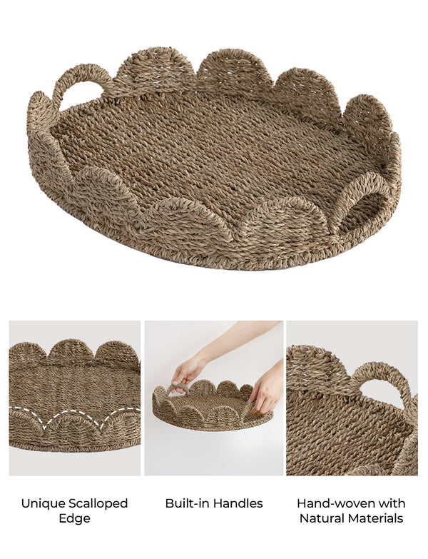 Seagrass Scalloped Tray for Decorative & Organizing, Round