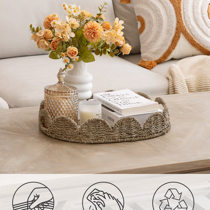 StorageWorks Wicker Scalloped Tray for Decorative & Organizing