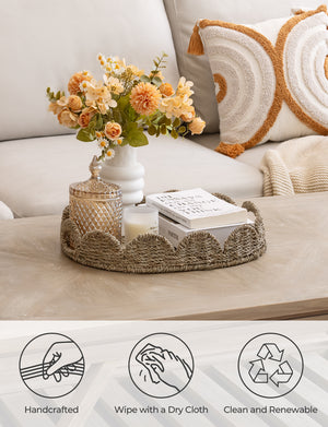 Seagrass Scalloped Tray for Decorative & Organizing, Round