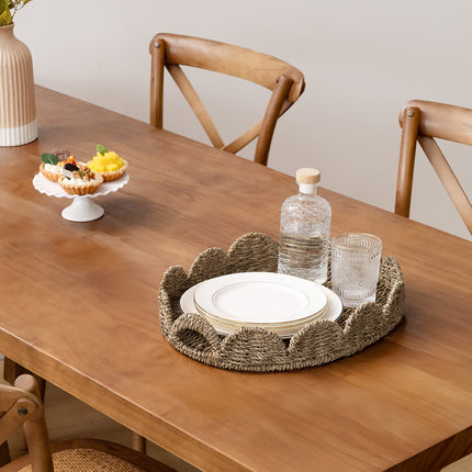 StorageWorks Wicker Scalloped Tray for Decorative & Organizing