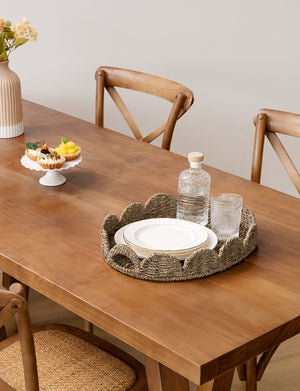 Seagrass Scalloped Tray for Decorative & Organizing, Round