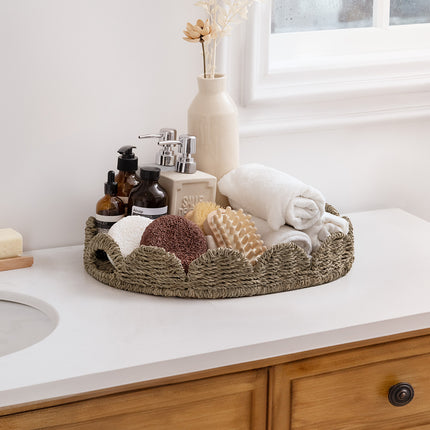 StorageWorks Wicker Scalloped Tray for Decorative & Organizing