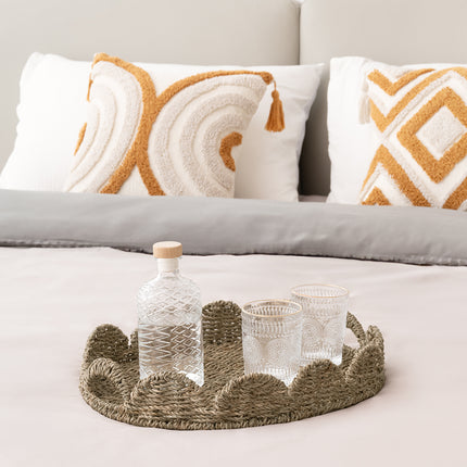 StorageWorks Wicker Scalloped Tray for Decorative & Organizing