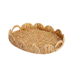 Water Hyacinth Scalloped Tray for Decorative & Organizing, Round