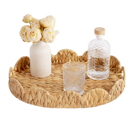 StorageWorks Wicker Scalloped Tray for Decorative & Organizing