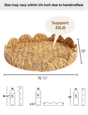 Water Hyacinth Scalloped Tray for Decorative & Organizing, Round