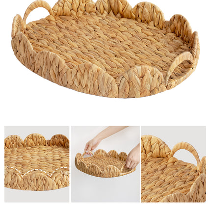 StorageWorks Wicker Scalloped Tray for Decorative & Organizing