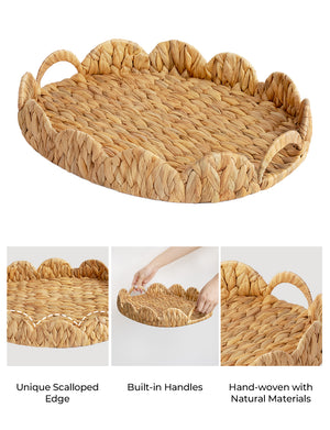 Water Hyacinth Scalloped Tray for Decorative & Organizing, Round