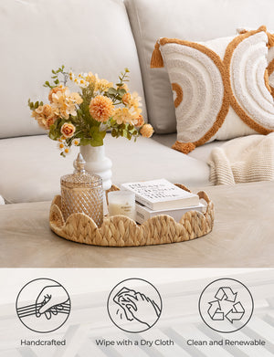 Water Hyacinth Scalloped Tray for Decorative & Organizing, Round