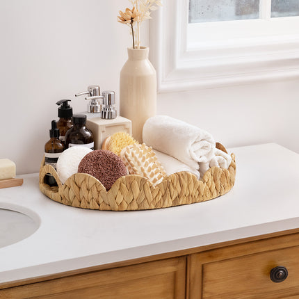 StorageWorks Wicker Scalloped Tray for Decorative & Organizing