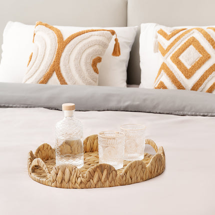 StorageWorks Wicker Scalloped Tray for Decorative & Organizing