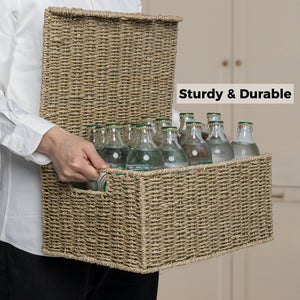 Scalloped Edge Wicker Basket with Lid, Seagrass