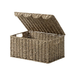 Seagrass Basket with Scalloped Lid and Built-in Handles