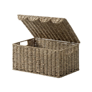 Seagrass Basket with Scalloped Lid and Built-in Handles