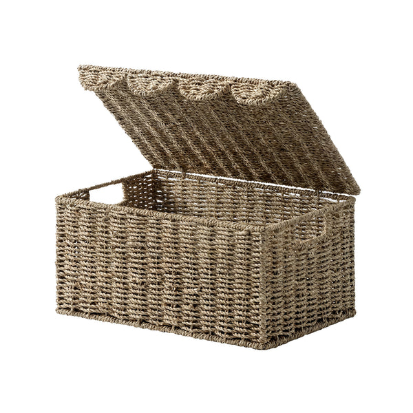 Seagrass Basket with Scalloped Lid and Built-in Handles