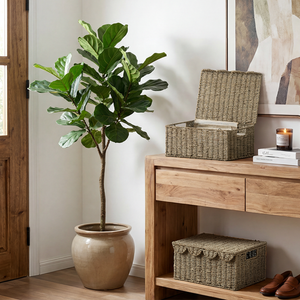 Seagrass Basket with Scalloped Lid and Built-in Handles