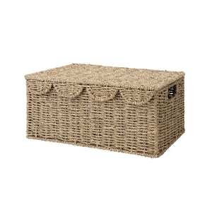 Scalloped Edge Wicker Basket with Lid, Seagrass