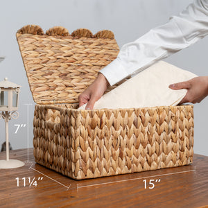 Scalloped Edge Wicker Basket with Lid, Water Hyacinth