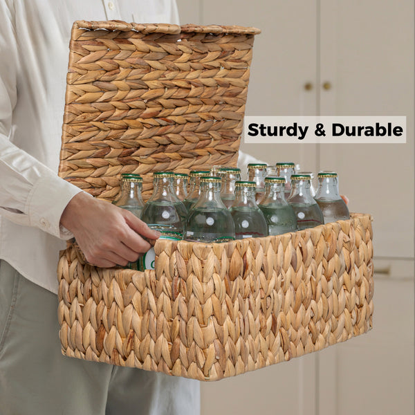 Scalloped Edge Wicker Basket with Lid, Water Hyacinth