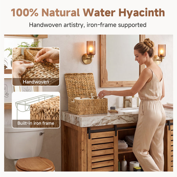 Water Hyacinth Basket with Scalloped Lid and Built-in Handles