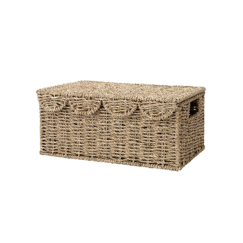 Scalloped Edge Wicker Basket with Lid, Seagrass