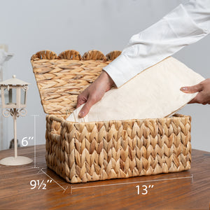 Scalloped Edge Wicker Basket with Lid, Water Hyacinth