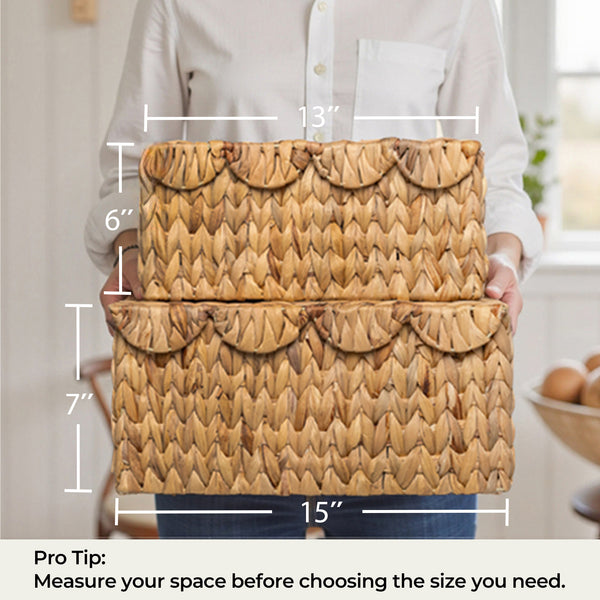 Scalloped Edge Wicker Basket with Lid, Water Hyacinth