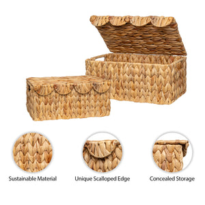 Scalloped Edge Wicker Basket with Lid, Water Hyacinth