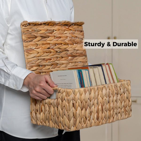 Scalloped Edge Wicker Basket with Lid, Water Hyacinth