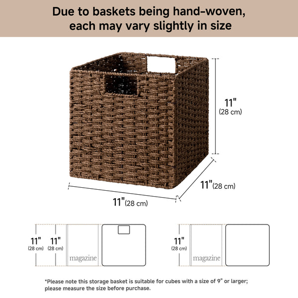 11 inch Foldable Paper Rope Wicker Baskets for Organizing