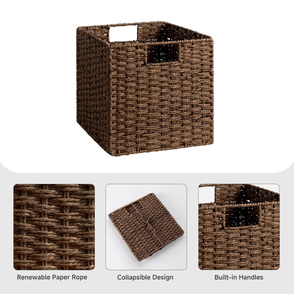 11 inch Foldable Paper Rope Wicker Baskets for Organizing