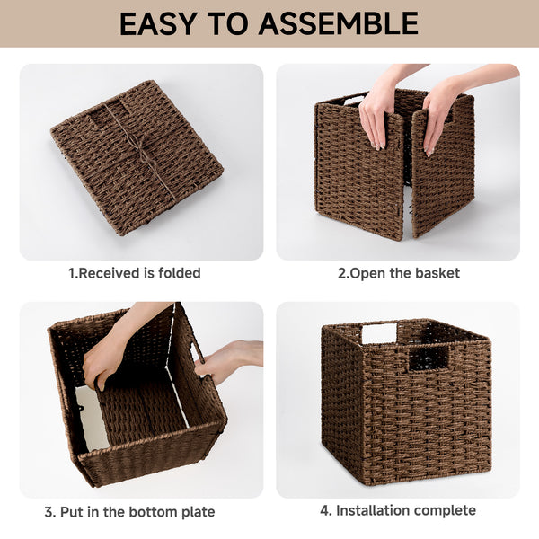 11 inch Foldable Paper Rope Wicker Baskets for Organizing