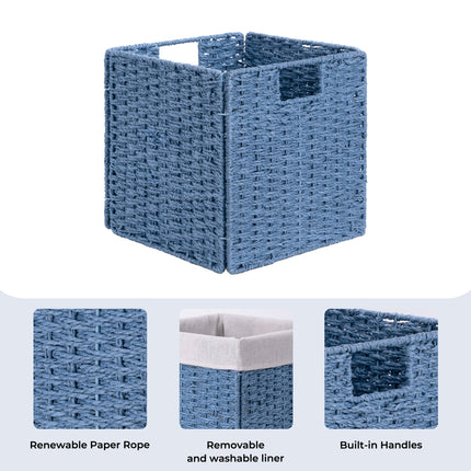 StorageWorks 11 inch Foldable Paper Rope Wicker Baskets for Organizing