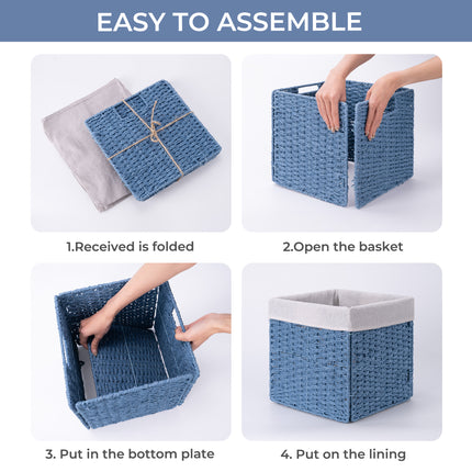 StorageWorks 11 inch Foldable Paper Rope Wicker Baskets for Organizing