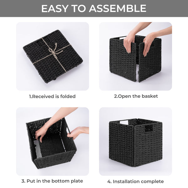 11 inch Foldable Paper Rope Wicker Baskets for Organizing