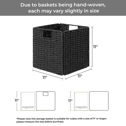 StorageWorks 11 inch Foldable Paper Rope Wicker Baskets for Organizing