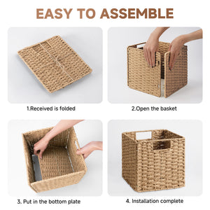 Paper Rope Wicker Storage Cube Baskets, Foldable