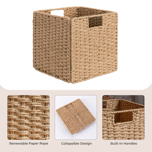 11 inch Foldable Paper Rope Wicker Baskets for Organizing