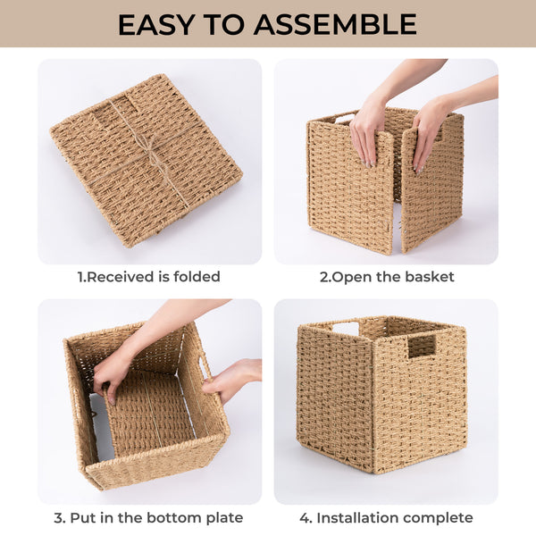 11 inch Foldable Paper Rope Wicker Baskets for Organizing